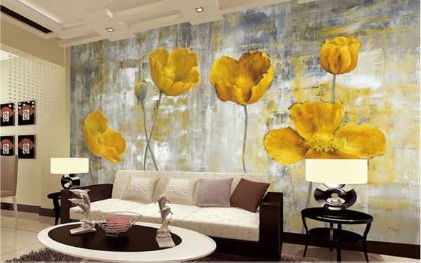 Fondos de pantalla Flor amarilla Po Murales Sala de estar Dormitorio Arte de la pared Decoración para el hogar Pintura Papier Peint Papel floral 3d