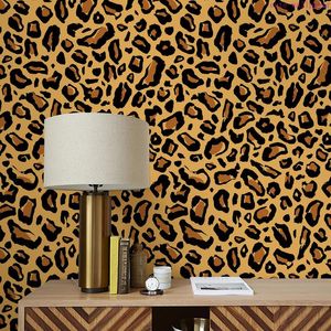 Fonds d'écran jaunes léopard imprimé peler et bâton papier peint rétro pvc auto-adhésif autocollants meubles vintage décor de chambre