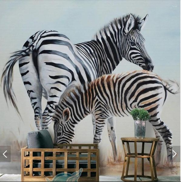 Fondos de pantalla Zebra Animal Wallpaper Mural Estéreo Rollo de papel de pared para sala de estar Decoración para el hogar Impreso Po 3d Murales