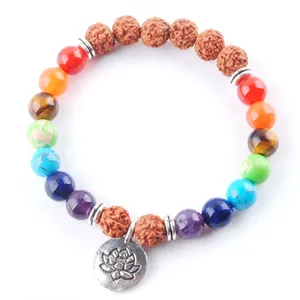 Walnootvormige natuurlijke edelstenen gouden ketens verstelbare strengen armbanden lava rock vajra bodhi 7 chakra bangle sieraden bk336