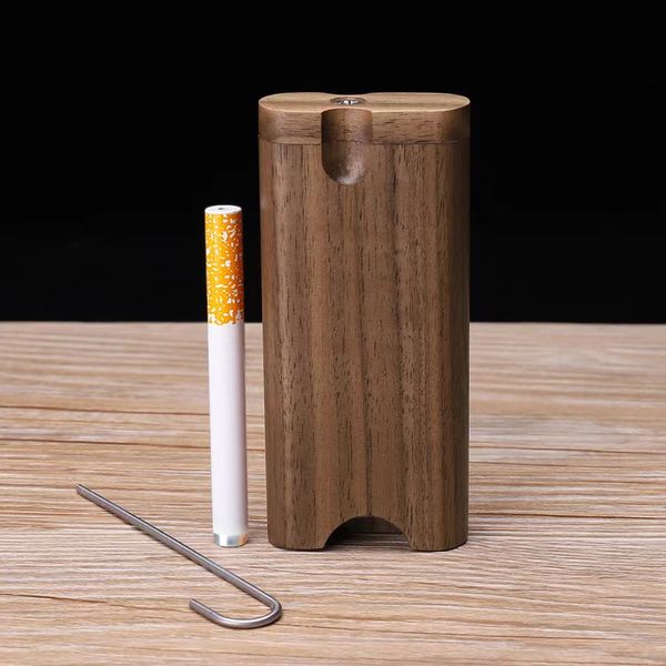 Kit de pipa para fumar Dugout One Hitter de madera de nogal con excavadora, caja de tabaco para hierbas secas de murciélago OneHitter de aluminio, caja de cigarrillos, tubo, caja de madera portátil