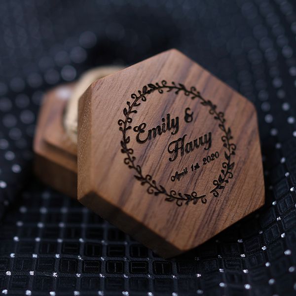 Porte-boîte à bague rustique personnalisé en bois de noyer personnalisé vos noms et date collier créatif boucles d'oreilles stockage fournitures de mariage