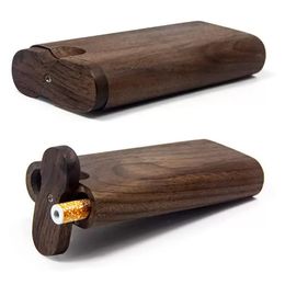 Walnut houten dugout case voor rookpijp met één hitter pijp bat deksel handgemaakte kunstwerken opslagkoffers sigarettenpijpen houder accessoires