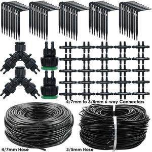 Waltregro Greenhouse Système de goutte à goutte automatique pour émetteur de coude 4/7 à 3/5 mm Kit d'irrigation d'arrosage de jardin pour plantes en pot à la maison 210622