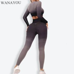 WANAYOU 2PC ensembles d'entraînement sans couture vêtements de sport de Yoga survêtement Leggings Stretch soutien-gorge de sport costumes de Fitness 240118