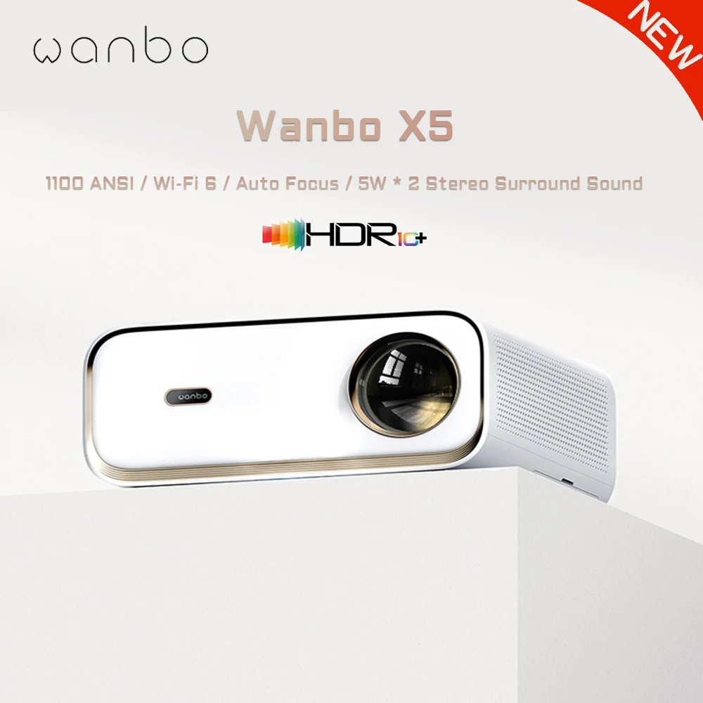 WANBO X5 1080P Projector 4K Stereo Sound Dual Band WiFi 6 20000 Lumens Android 9.0 Projektor för Office Home Cinema Data Show