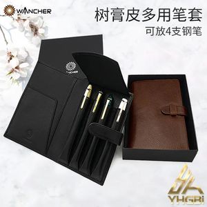 Wancher Pen Souch Geming Leather Fountain Case Case Cow Hide Styd Tender Case Gift Set Sag Sac Strater Storage Stationnery Accessoires 240521