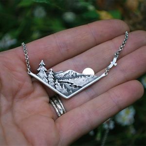 Wandering River Mountain Valley Sunset Nature Collier Argent Plaqué Pendentif Charme Chaîne Colliers Femmes Femme Bijoux Cadeaux