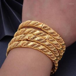 Wando 24K 4 Stuks Kan Open Dubai Arabische Koeweit Goud Kleur Armbanden Voor Vrouwen Meisje Arabische Midden-oosten bruid Afrikaanse Sieraden Bangle254E