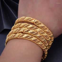 WANDO 24K 4PCS peut ouvrir Dubaï Arabe Koweït Gold Color Bangles pour femmes Girl Arabe Middle East Bride African Bijoux Bangle323J