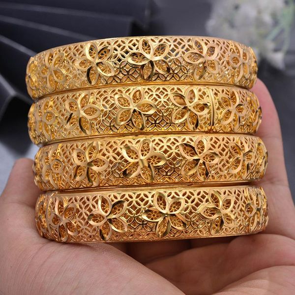 Brazaletes Wando 4 unids/lote de Color dorado para mujer, pulsera de lujo de malla hueca, abalorios amarillos étnicos para mujer, brazalete de joyería