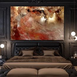 Wangart – peinture à l'huile de nuage gris et rouge, grande taille, tableau mural pour salon, toile, affiche d'art moderne et impression 3102
