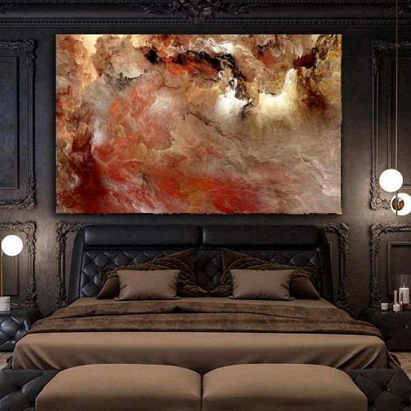 Wangart-pintura al óleo de nube roja y gris de gran tamaño, cuadro de pared para sala de estar, lienzo, póster de Arte Moderno e impresión 2463