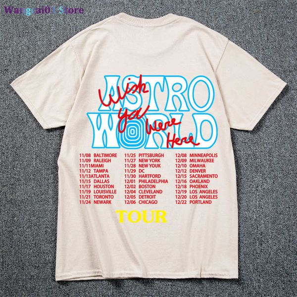 wangcai01 T-Shirt DIY Nouvelle Mode Hip Hop T-Shirt Hommes Femmes Jack Cactus ASTROWORLD Harajuku T-Shirts YOU WERE HERE tter Print Tees Tops 0320H23