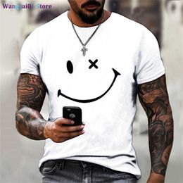 Wangcai01 DIY T-shirt Nieuwe Trendy Summer Fashion Solid Color Men Women Modellen T-shirt SIMP 3D Grappige Smiy Face Print Loose Short Seve Tops T-shirts 0320H23