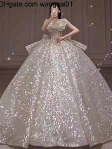 wangcai01 Dubaï luxe une ligne robes de mariée paillettes grande taille chapelle train chérie vestido de novia appliqué robes de mariée sur mesure