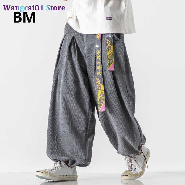 wangcai01 pantalons pour hommes style chinois ceinture mode ample baggy pantalons décontractés hommes vêtements 2020 Harajuku velours côtelé bloomers 5XL grande taille sarouel mâle 0318H23