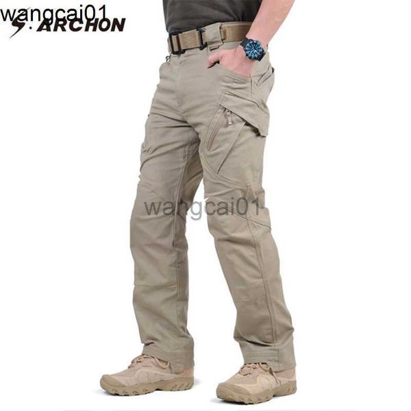 wangcai01 Pantalons pour hommes caméras dôme IX9 97% coton hommes pantalons cargo tactiques militaires hommes SWAT Combat armée pantalon mâle décontracté nombreuses poches pantalon en coton extensible 0314H23