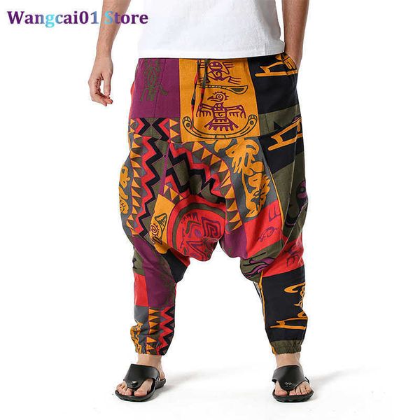 wangcai01 Hommes Pantalons Hommes Baggy Hippie Boho Gypsy Aladdin Yoga Sarouel Hip Hop Cross Pantalon Hommes Casual Large Jambe Coton Joggers Pantalon Pantalon Homme 0318H23