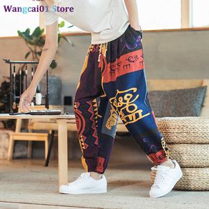 wangcai01 Pantalons pour hommes Imprimé hommes femmes Baggy sarouel Hip hop Joggers casual pantalon ample Aladdin entrejambe jambe large coton lin pantalon 0318H23