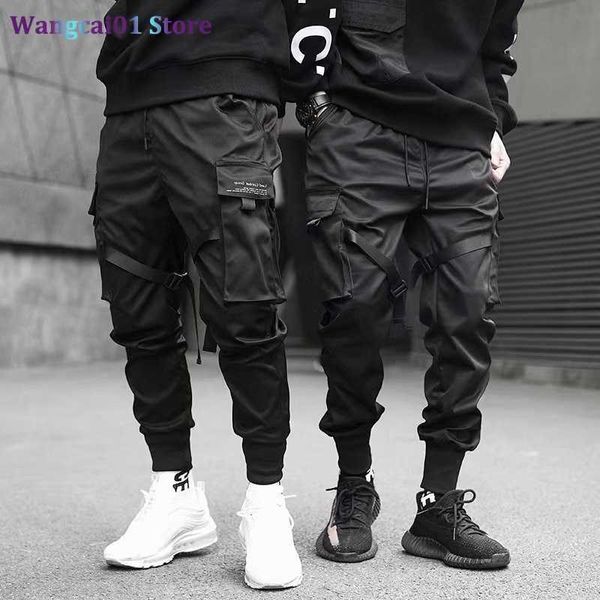 wangcai01 Pantalons pour hommes Rubans Harem Joggers hommes Cargo pantalon Streetwear 2023 Hip Hop poches décontractées pantalon de survêtement mâle Harajuku mode pantalon 0318H23