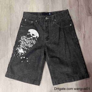 wangcai01 heren shorts y2k hiphop vintage punk rock gym shorts zomer mode casual denim shorts losse knie ngth broek mannen kleding