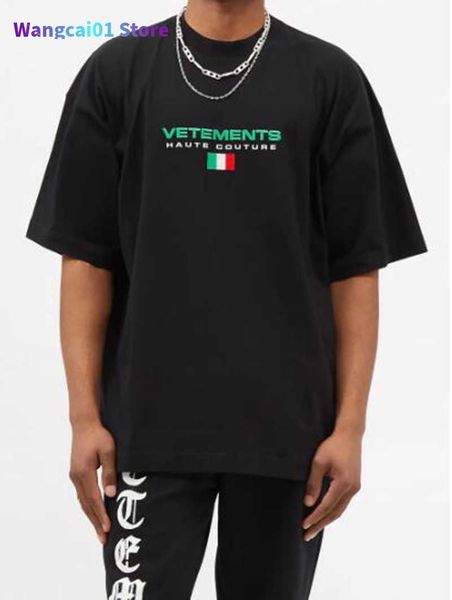 wangcai01 T-shirts pour hommes 2022 Été Nouveaux Vetents Flag tter Broidery Homme Femmes O-Cou Casual Simp Coton Oversize Noir Blanc VTM T-shirt 0217H23