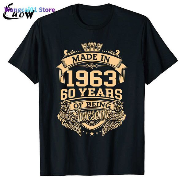 wangcai01 T-shirts pour hommes ow Unisexe 100% coton Fabriqué en 1963 60 ans d'être génial 60e anniversaire Vintage Hommes Vêtements T-Shirt Casual Luxury Tee Tops 0224H23