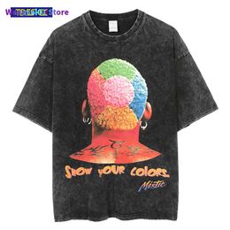 wangcai01 Heren T-shirts Ripped Washed T-shirt Mannen Hip Hop Streetwear Dennis Rodman Grafische T-shirt Korte Seve T-shirt 2022 Harajuku Herenmode Tees 0224H23