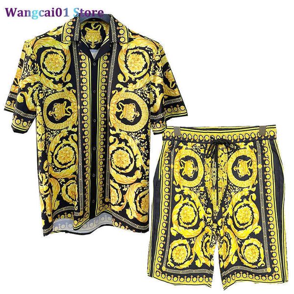 wangcai01 Survêtements pour hommes Étiquette de marque de mode Chemise baroque et ensembles de shorts pour hommes Survêtement hawaïen d'été Couronne imprimée Short Seve Beach Shirt Ma 0318H23