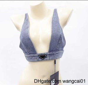 Wangcai01 Tanks Suspender Vest Designer Motorcyc BRE Multifunctionele rug Elastische band AANSAB SEXY Underwear Summer Fashion Matching Denim Nylon Top Size S-L