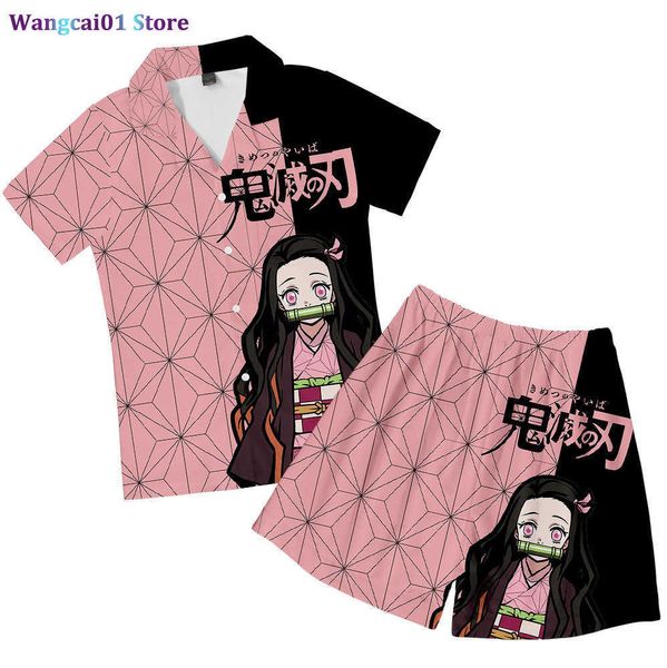 wangcai01 T-Shirt Femme Nouveau Japon Anime Don Slayer Costume Pyjamas Kimetsu No Yaiba Tomioka Giyuu Parent-Enfants Homme Porter Femmes Hommes Garçons Filles Pyjamas 0321H23