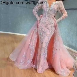 wangcai01runway jurken plus size roze pailletten zeemeermin prom -jurken evant long seves avondjurken 2021 off schouder dames goedkope formele jurken