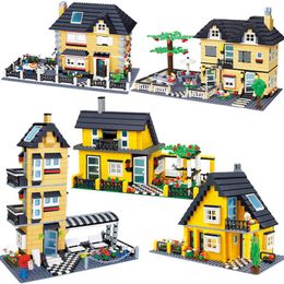 Wange Compatible City Architecture Model Capital Building Villa Block Kids Speelgoed Kinderen Bricks Frankrijk Villa Village Sets Q0624
