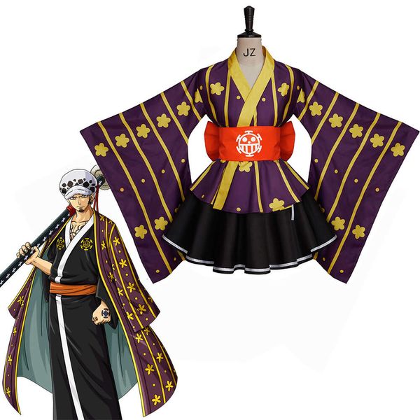 Wano Country Law-Kimono para Cosplay, disfraz de Anime de una pieza, Trafalgar D, Ley del Agua, Cosplay, faldas tipo kimono, traje de Halloween para mujer