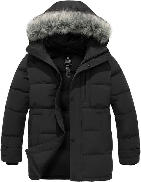 wantdo Chaqueta de Invierno para Hombre Abrigo de Invierno Grueso Chaqueta Acolchada cálida con Capucha de Piel