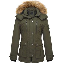 Wantdo manteau d'hiver matelassé pour femme doudoune chaude Parka avec capuche amovible Rembourré et épaissi grande taille Coton mi-longO2E4 376XV
