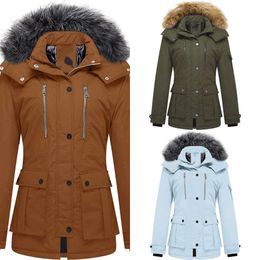 Wantdo manteau d'hiver matelassé pour femme doudoune chaude Parka avec capuche amovible Rembourré et épaissi grande taille Coton mi-longO2E4