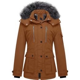 Manteau d'hiver matelassé pour femme Wantdo doudoune chaude Parka à capuche amovible Rembourré et épaissi grande taille Coton mi-longO2E4 23F9F