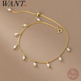 WANTME 925 en argent Sterling mode Simple chaîne baroque perle gland cheville pour les femmes élégant mariage français bijoux accessoires 240119