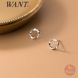 WANTME véritable 925 en argent Sterling Chic vague Simple rond petites boucles d'oreilles pour la mode femmes adolescente bijoux de fête 2105248Y