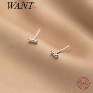 Wantme Echt 925 Sterling Zilveren Minimalisme Bead Mini Kleine Stud Oorbellen voor Dames Dagelijks Leven Kantoor Charmant Sieraden Gift 210507