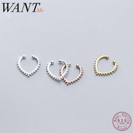 WANTME Réel 100% 925 Argent Sterling Amour Coeur Perle Ronde Oreille Clip Os Poignets D'oreille pour Femmes Sans Piercing Boucles D'oreilles Bijoux 210305U