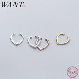 WANTME Réel 100% 925 Argent Sterling Amour Coeur Perle Ronde Oreille Clip Os Poignets D'oreille pour Femmes Sans Piercing Boucles D'oreilles Bijoux 210201P