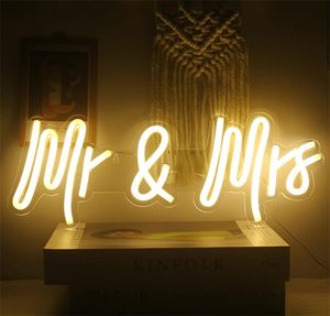 Wanxing Custom Led Mr en Mrs Neon Light Sign Wedding Ation Slaapkamer Huis Wall Huwelijksfeest Decor 2206151191670