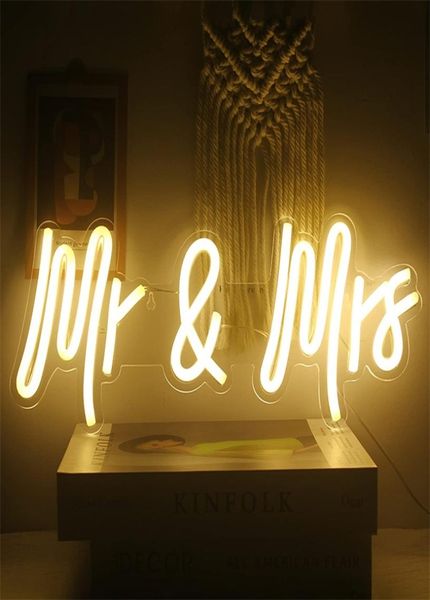 Wanxing Custom LED Mr and Mme Neon Light Sign mariage Ation Chambre Home Mur Marriage Party décor 2206154634787