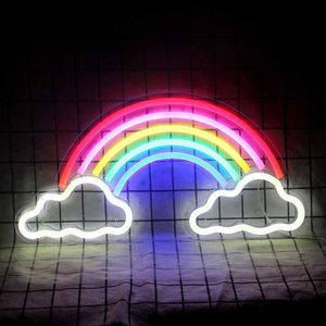 Wanxing USB LED Regenboog Wolken Vormig Neon Teken Muur Hangende Kunst Voor Kamer Decor Slaapkamer Feestwinkel Kerst Brithday Club Cadeau HKD230825