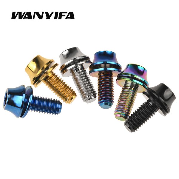 Wanyifa 2pcs pernos de titanio M5x12 mm Botella de bicicleta pernos de jaula MTB Carretera de agua Bike Accesorios de tornillo fijo