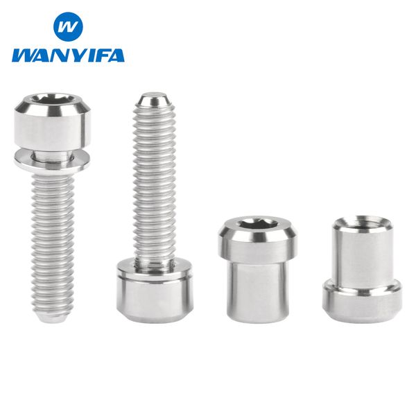 Wanyifa 2pcs Tuercas de titanio+2pcs M5X16/18/20 mm con arandela redondeada Tornillos de cabeza de columna para bloqueo frontal de vástago 3T