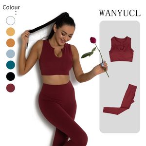 WanyuCl Naadloze Gym Set Dames Fitness Yoga Sports Pakken Hoge Taille Leggings + Push Up BH 2 PEICE Sportswear 210802